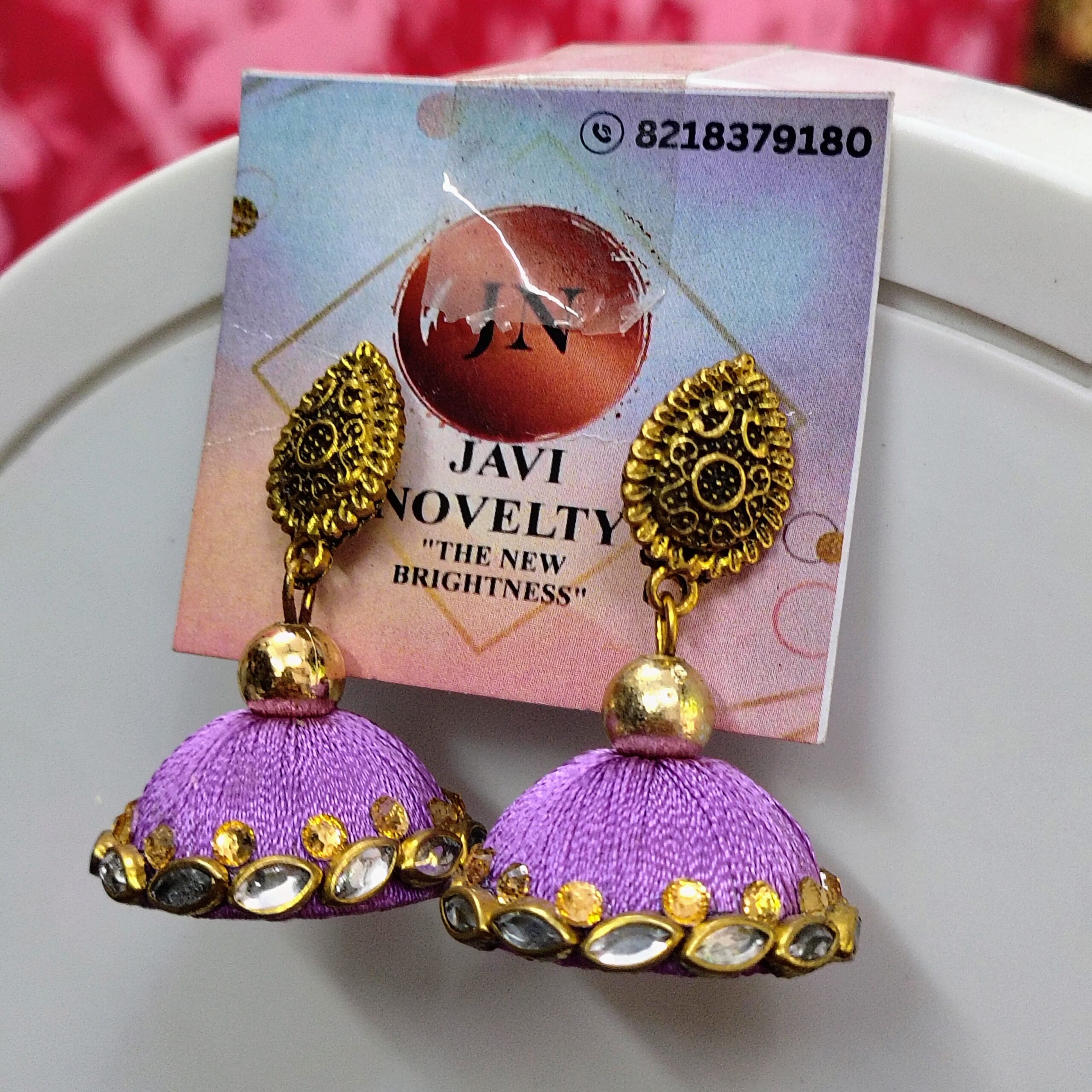 Green Silk Thread Jhumka Earrings with Golden Embellishments – Traditional Ethnic Jewelry by Javi Novelty, handmade Bareilly Wale jhumke - Image 7