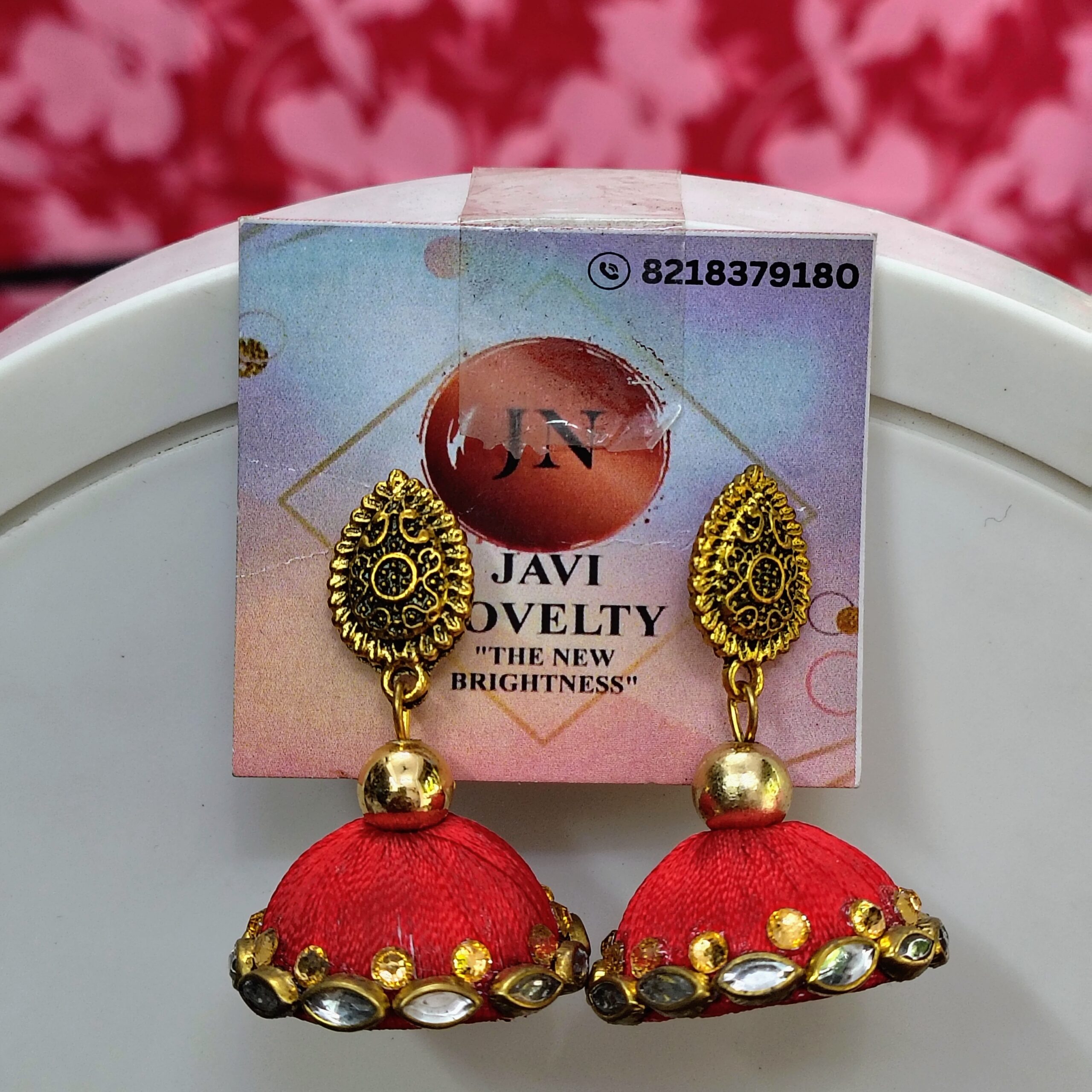 Green Silk Thread Jhumka Earrings with Golden Embellishments – Traditional Ethnic Jewelry by Javi Novelty, handmade Bareilly Wale jhumke - Image 5