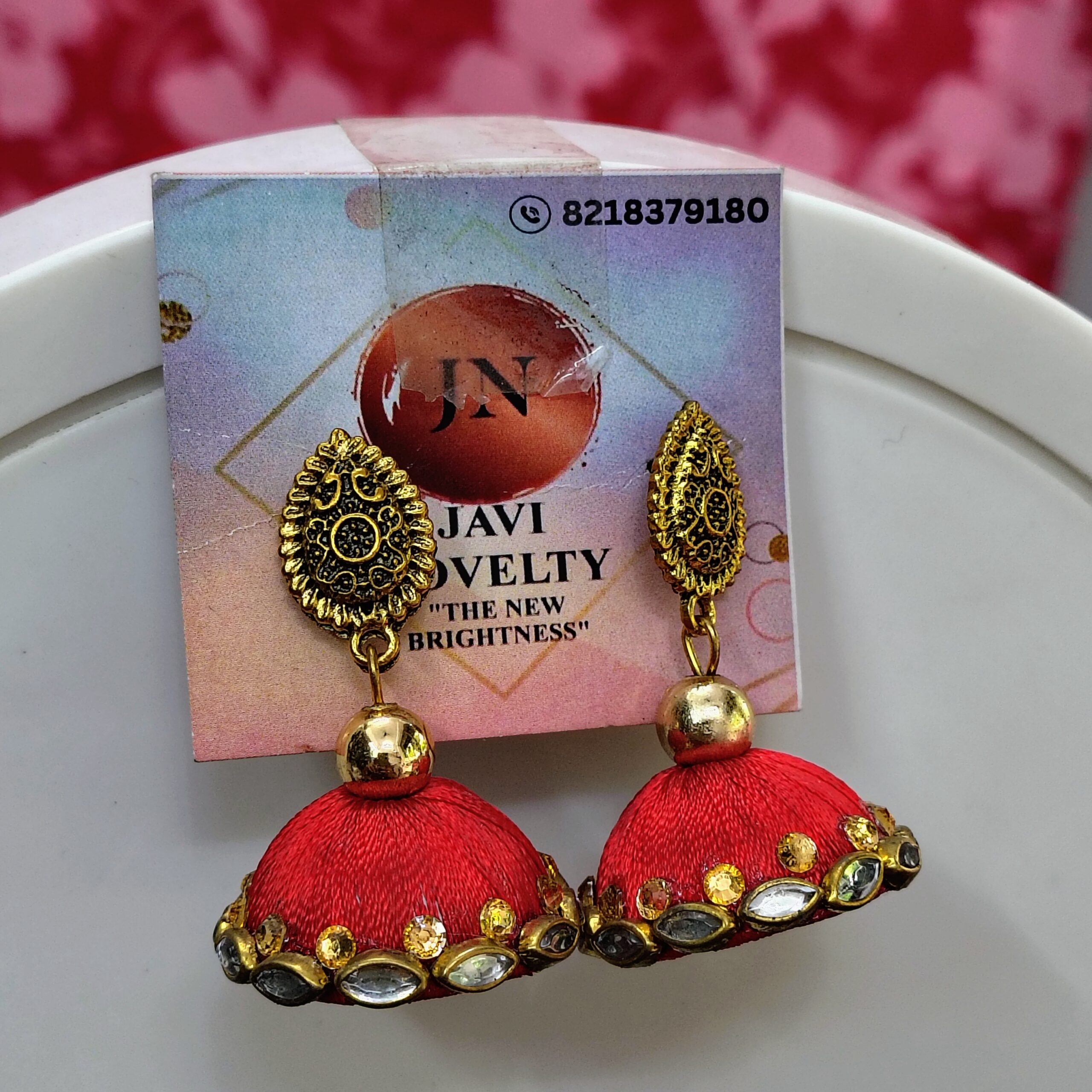 Green Silk Thread Jhumka Earrings with Golden Embellishments – Traditional Ethnic Jewelry by Javi Novelty, handmade Bareilly Wale jhumke - Image 2