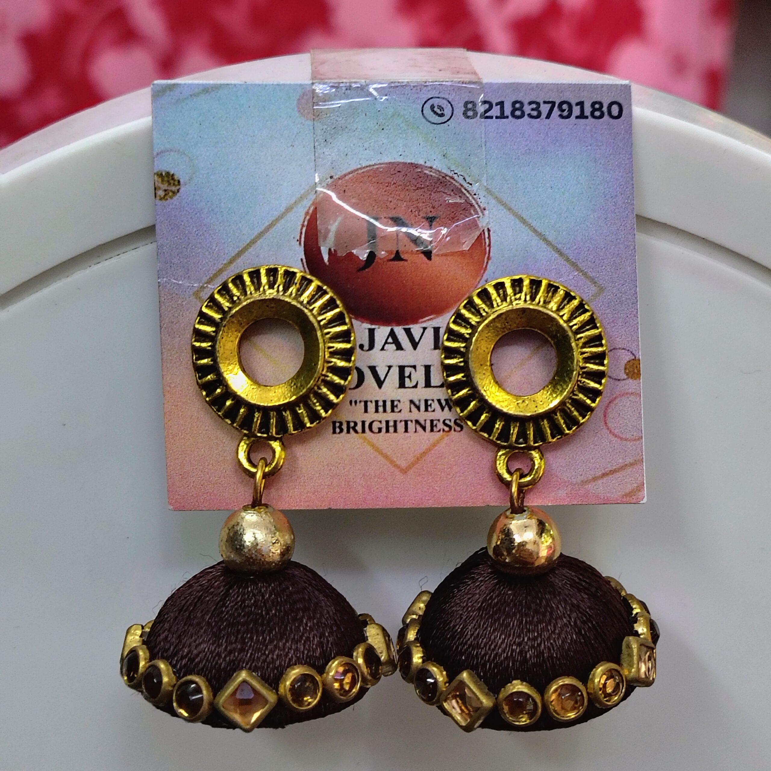 Red Silk Thread Jhumka Earrings with Gold Finish – Traditional Ethnic Jewelry by Javi Novelty, handmade Bareilly Wale jhumke - Image 4