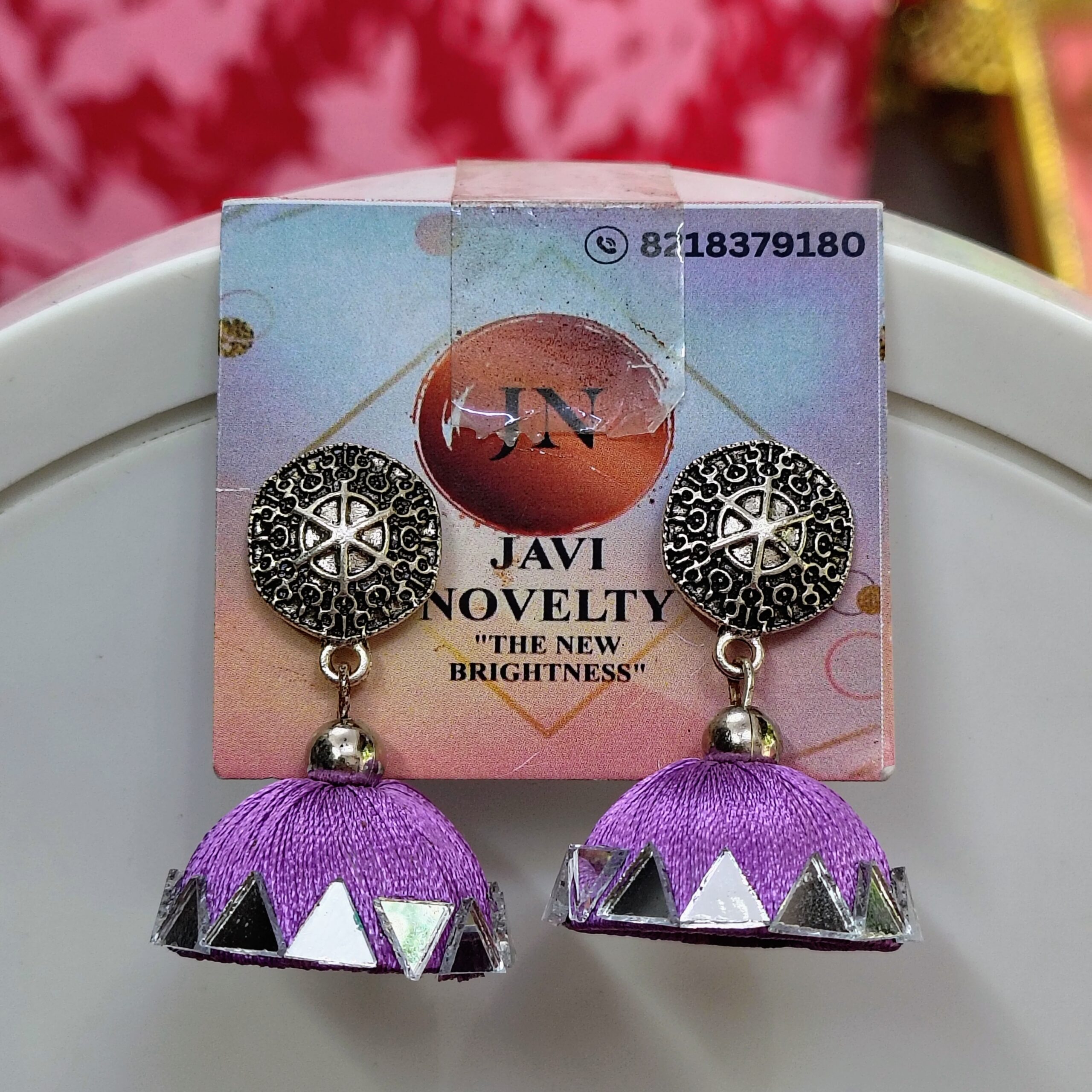 Purple Silk Thread Jhumka Earrings with Mirror Work – Traditional Ethnic Festive Jewelry by Javi Novlty, handmade Bareilly Wale jhumke