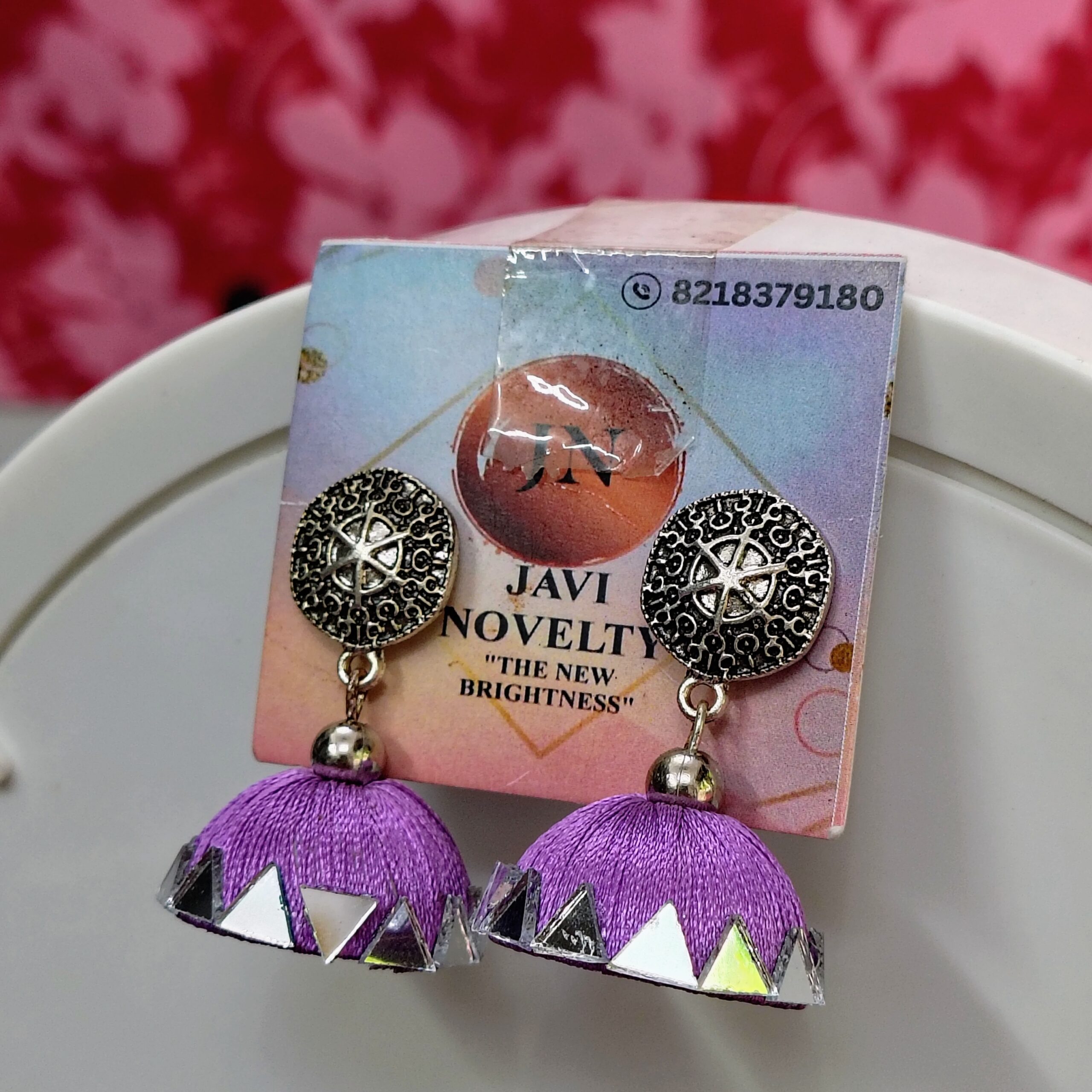 Purple Silk Thread Jhumka Earrings with Mirror Work – Traditional Ethnic Festive Jewelry by Javi Novlty, handmade Bareilly Wale jhumke - Image 5