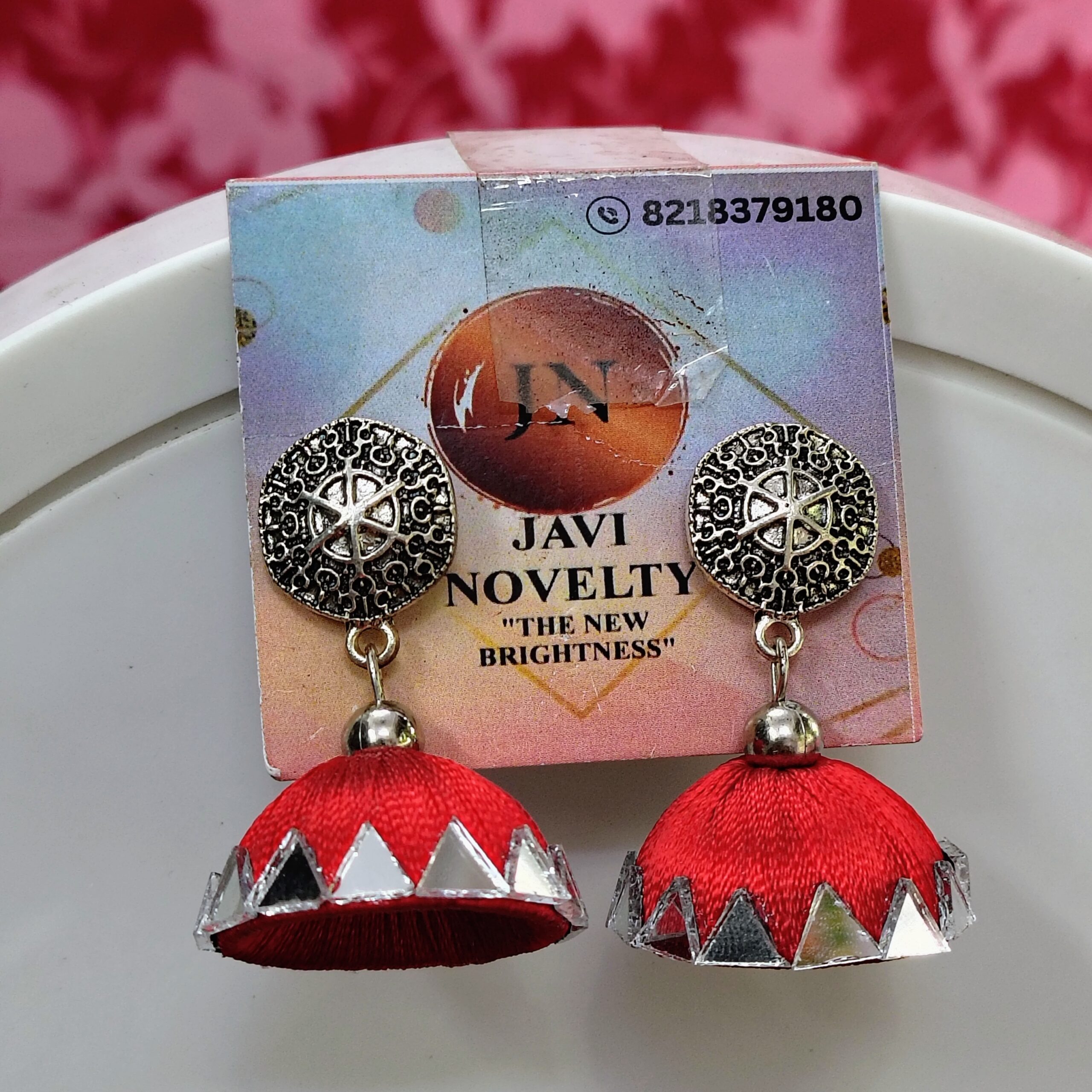 Purple Silk Thread Jhumka Earrings with Mirror Work – Traditional Ethnic Festive Jewelry by Javi Novlty, handmade Bareilly Wale jhumke - Image 2