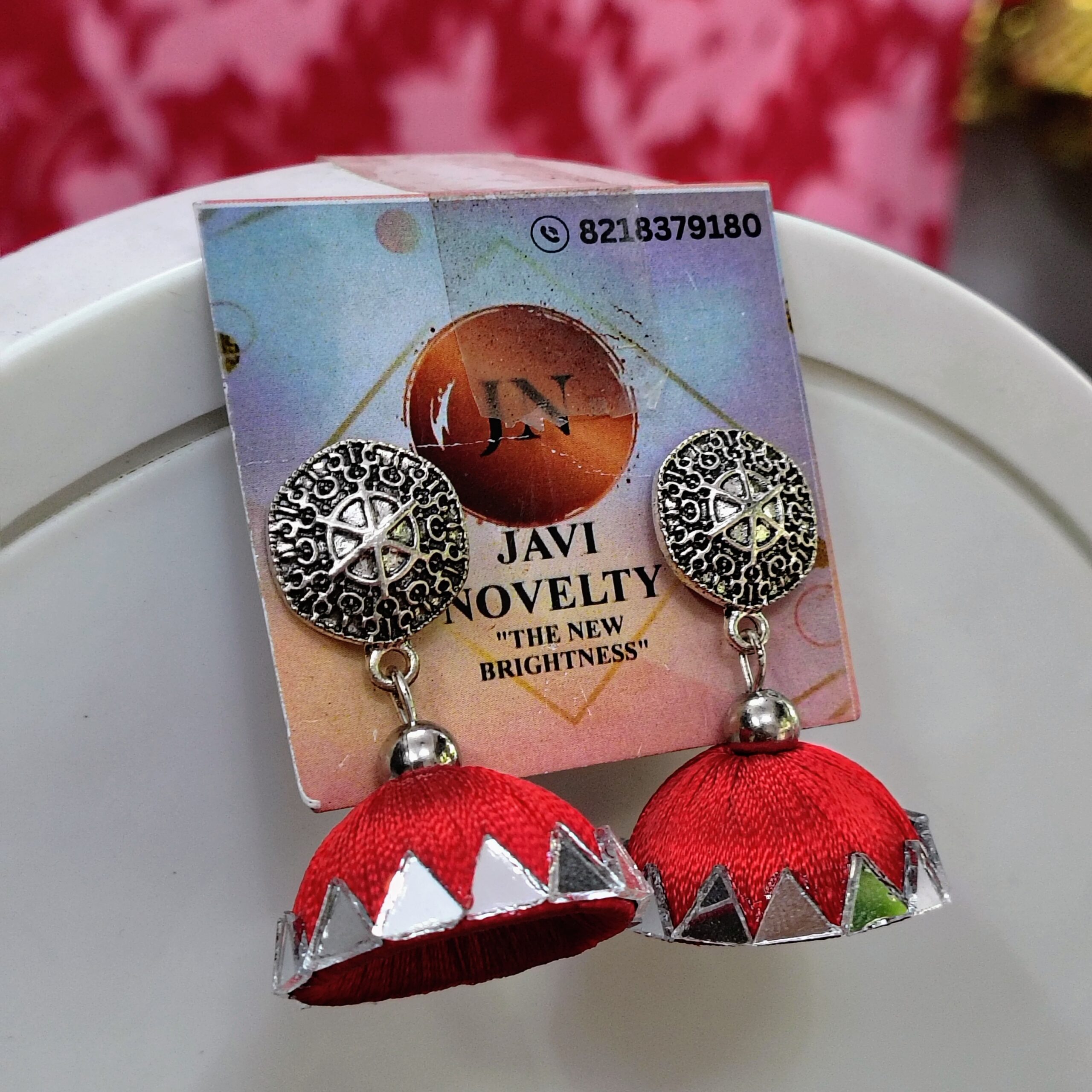 Purple Silk Thread Jhumka Earrings with Mirror Work – Traditional Ethnic Festive Jewelry by Javi Novlty, handmade Bareilly Wale jhumke - Image 4