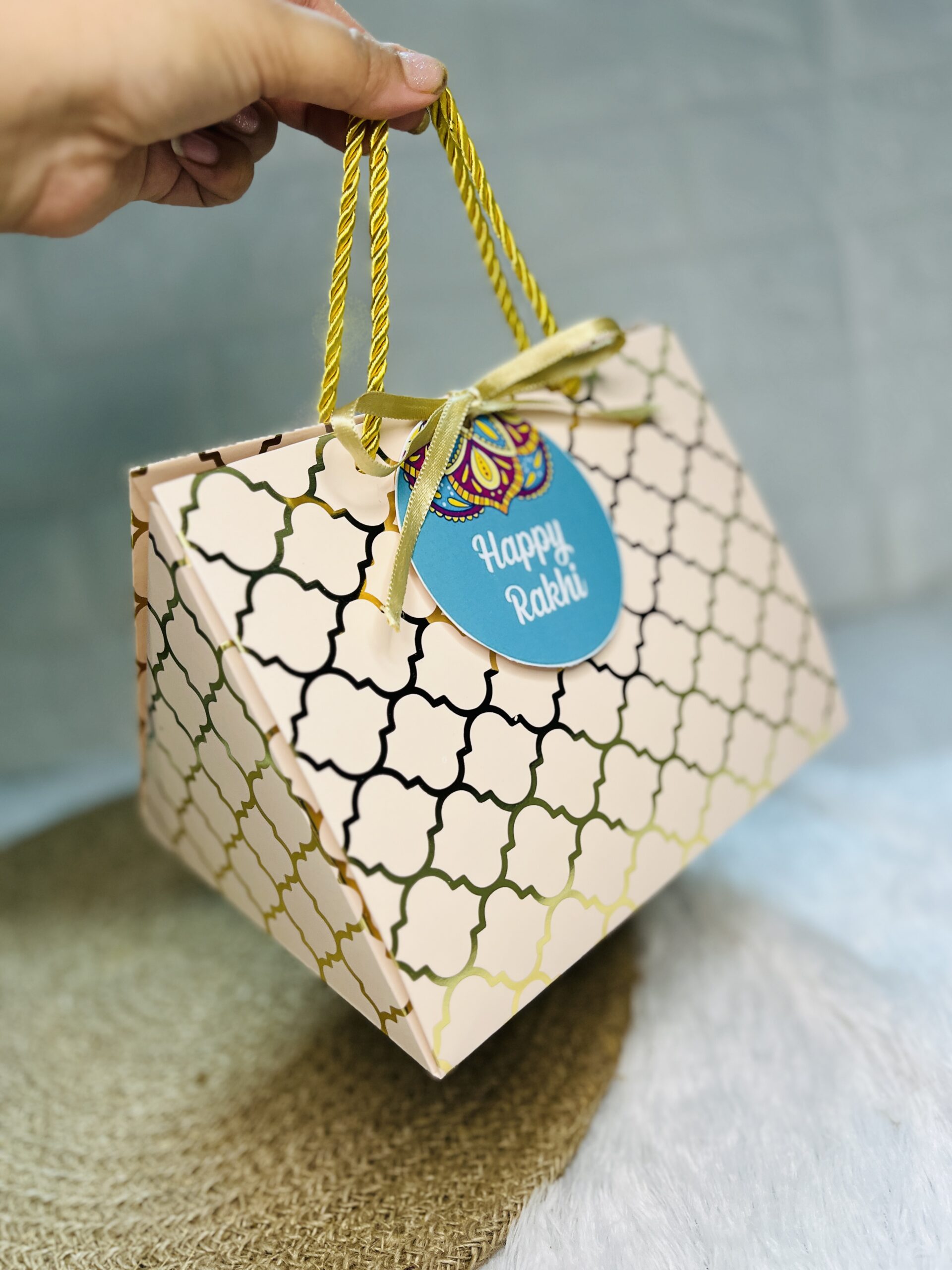 Pastel peach Triangle bag Rakhi Hamper for Brother | Sister | Bhaiya-bhabhi | Kids | Rakhi Gift Hamper | Love Rakhi Hamper | Rakhi Gift Box