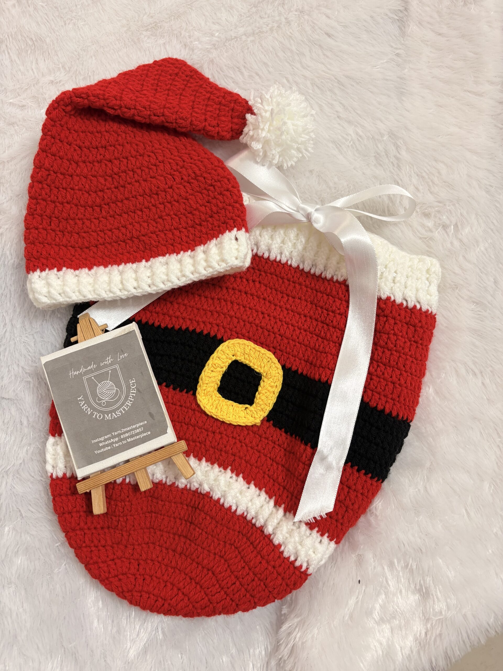 Crochet baby Christmas cocoon and beanie set | Christmas Baby Santa Dress | Santa Outfit - Image 5