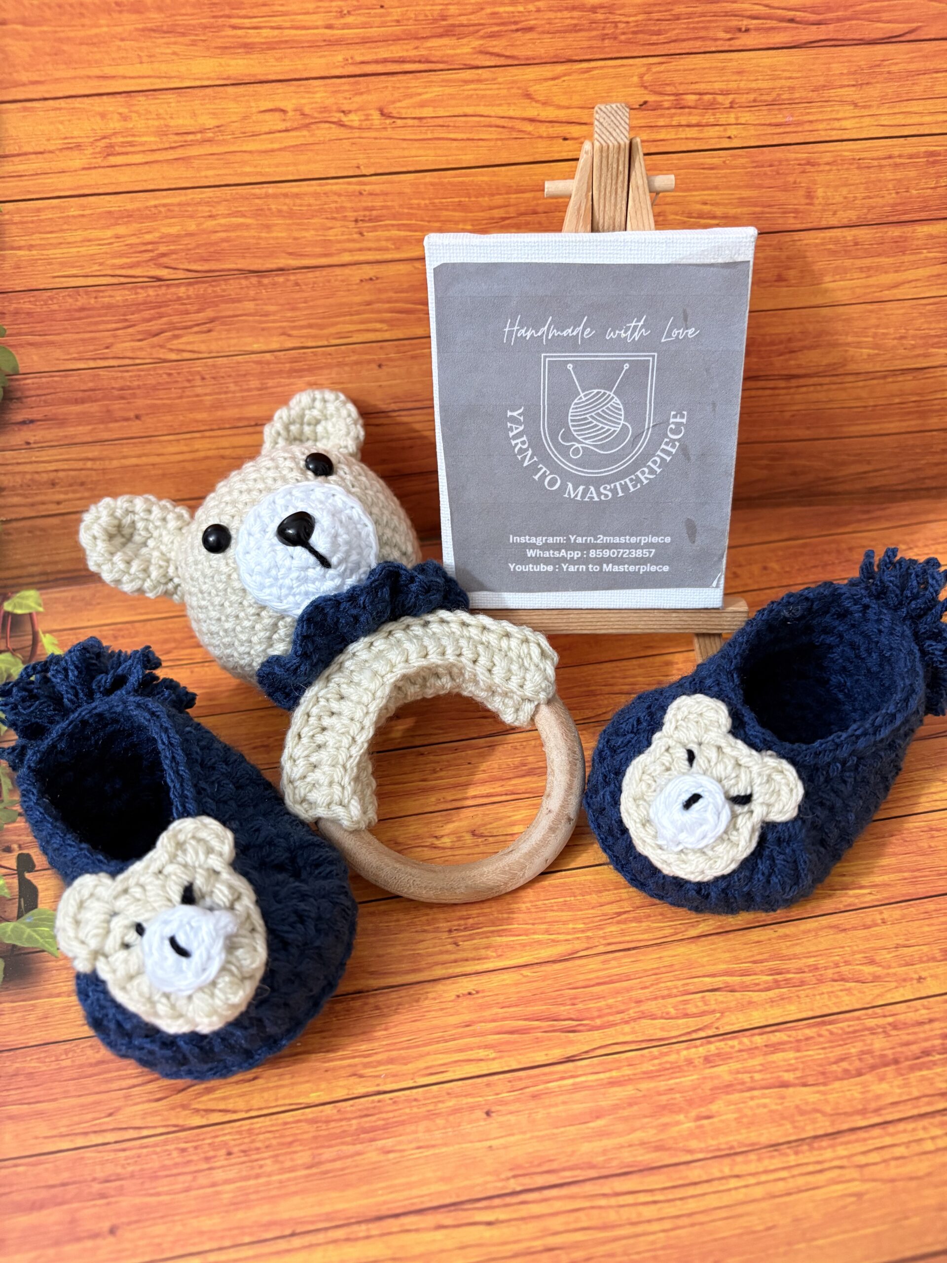 Crochet baby shoes and rattle set - Image 3