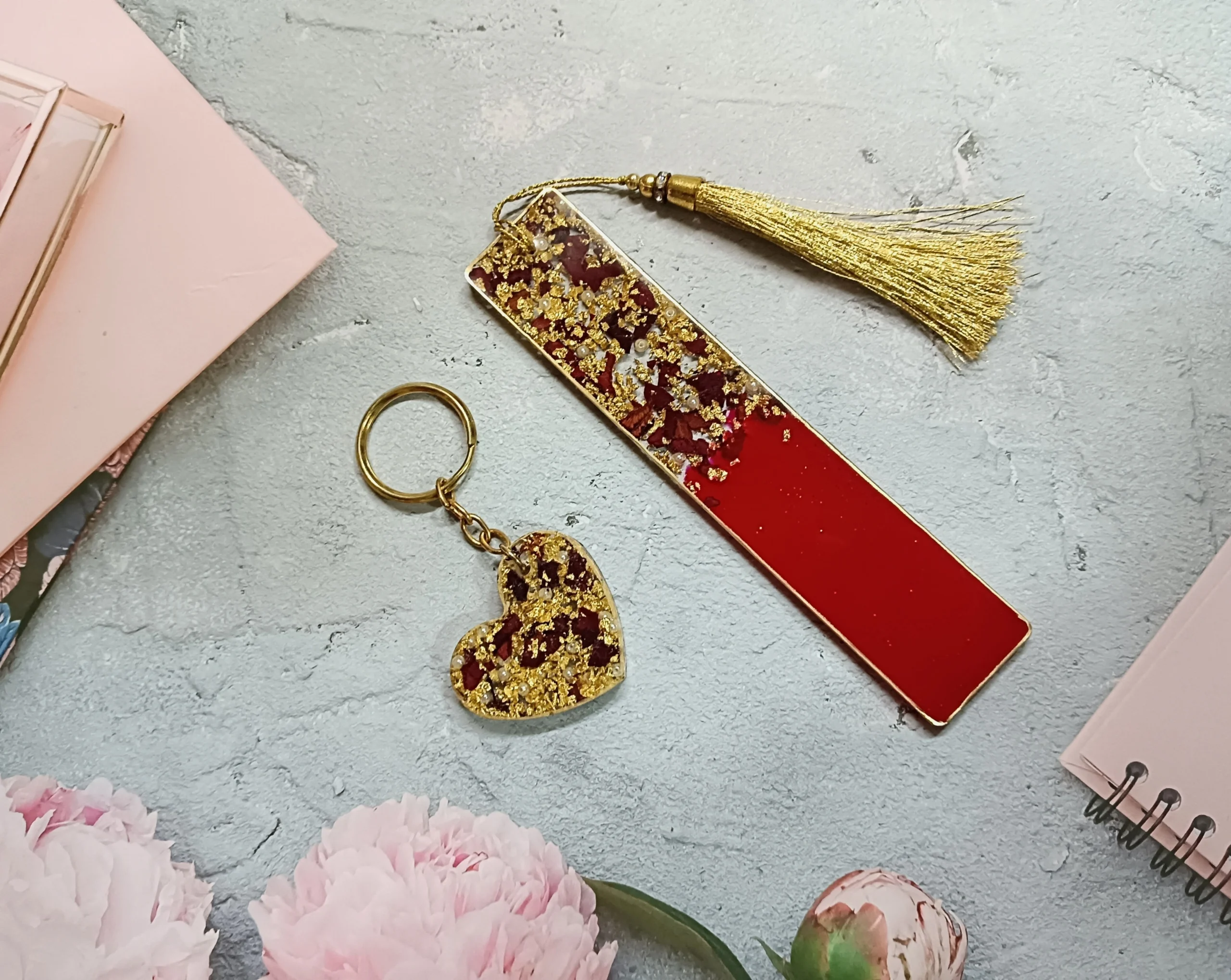 Rose Bookmark & Keychain set
