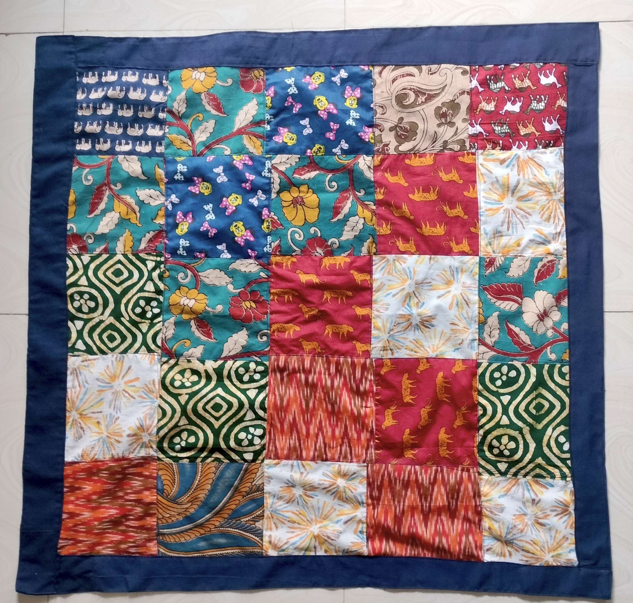 Multicolor Patchwork Baby quilt - blue back | Handmade Baby Quilt - 30 inch to 30 inch