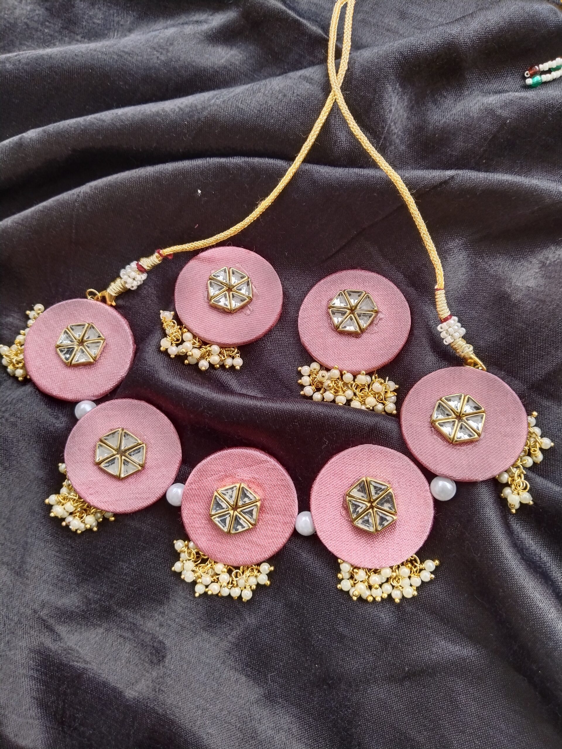Handmade Choker Set | Handmade Kundan Jewellery | Fabric Necklace Set