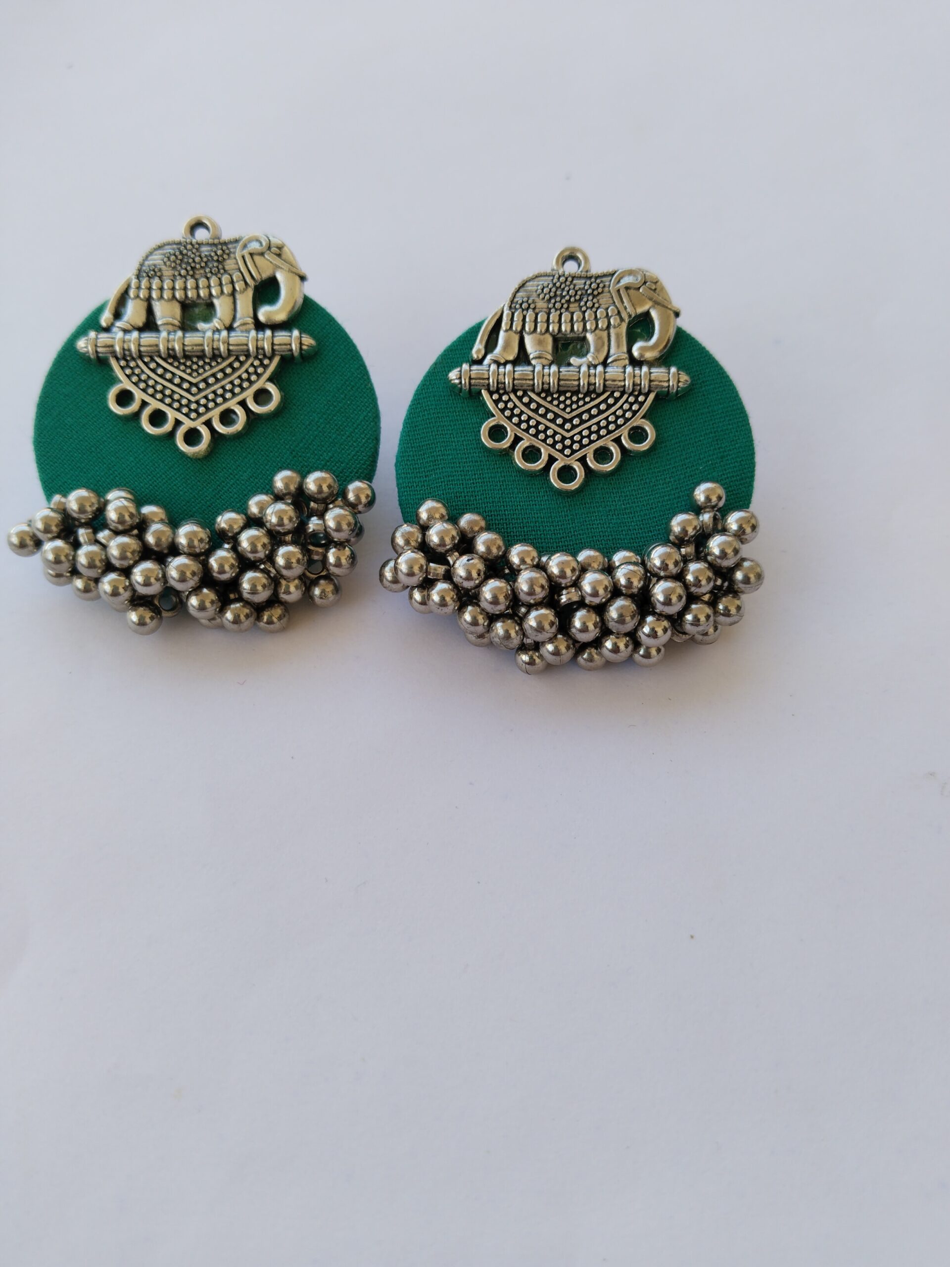 Fabric Earrings For Women Girls, Handmade Earring Set, Handmade Fabric Jewellery Earrings in Multi Design & Color, Light weighted Earring set, Silver Oxidized, Elephant & Circle Dangler Studs, Stylish Earrings