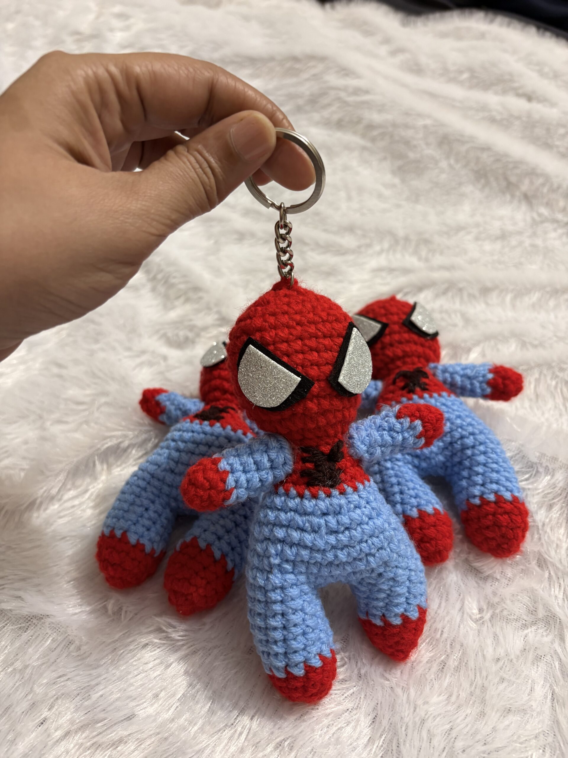 Crochet Spiderman Keychain | Handmade Crochet Superheroes Theme Keychain | Spiderman Keychain for Marvel Fans