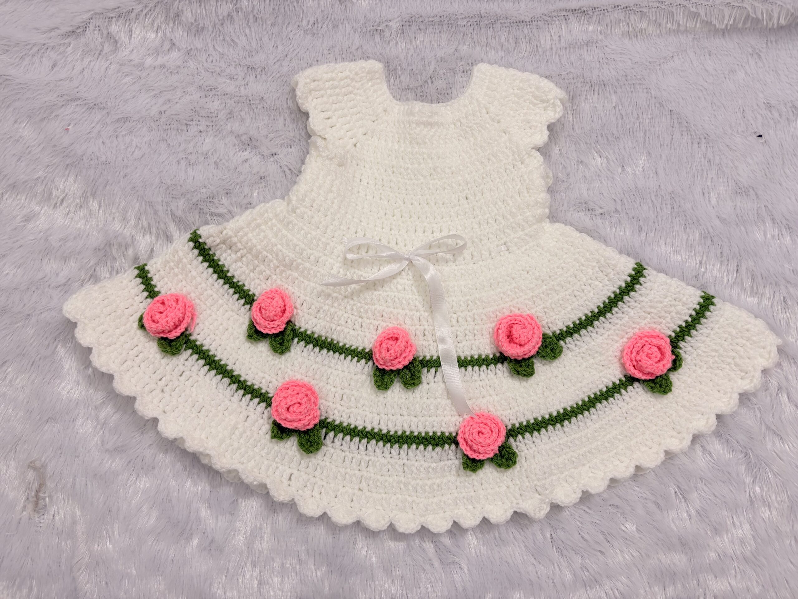 Crochet baby girl frock, beanie, shoes and headband set / handmade gift hamper for baby/ baby girl dress set for baptism - Image 2