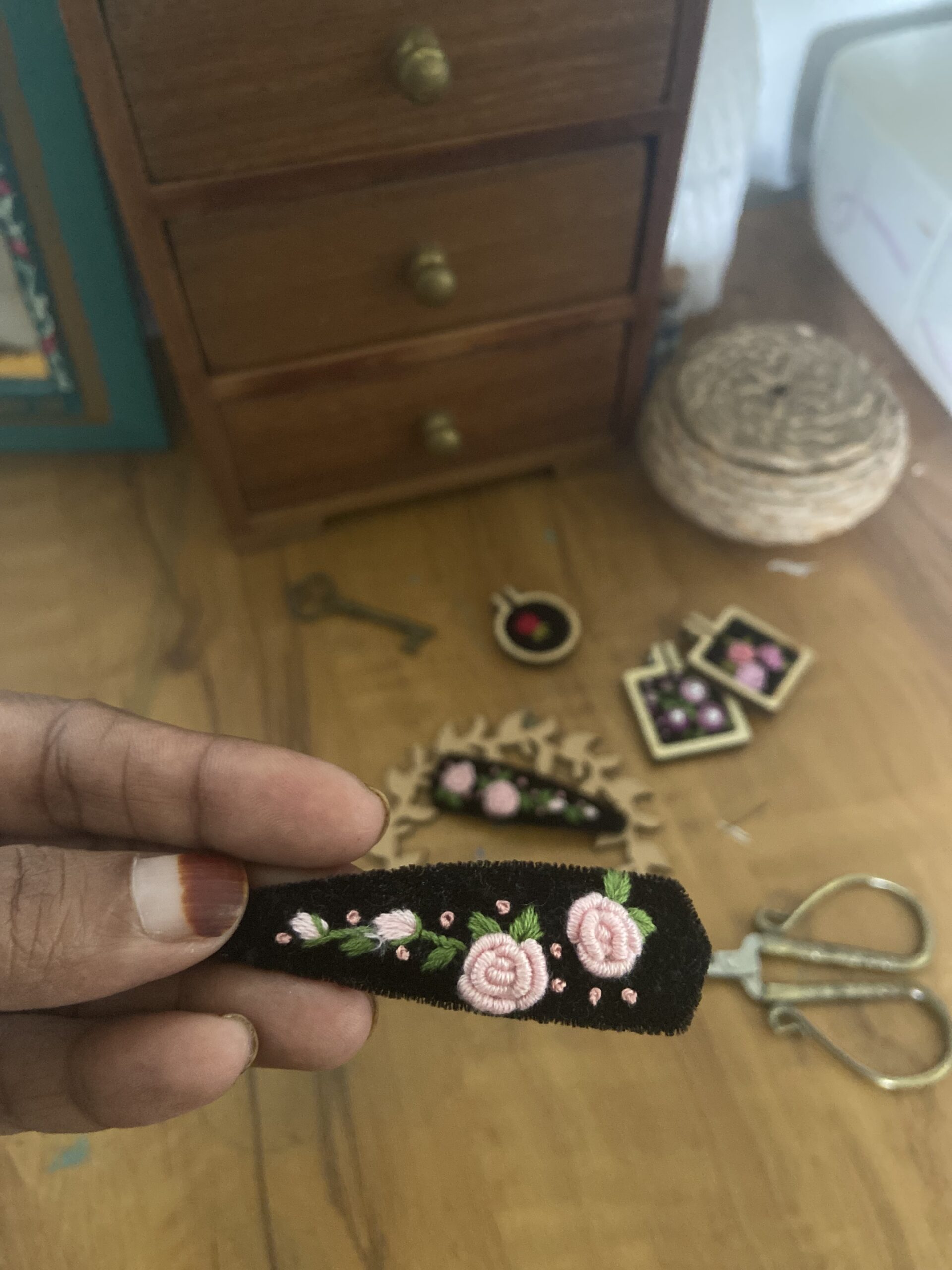 Flower Embroidery Hair Clips - set of 4 | Handmade Embroidered Hair Clips for Woman & Girls | Snap Hair Clips - Image 2