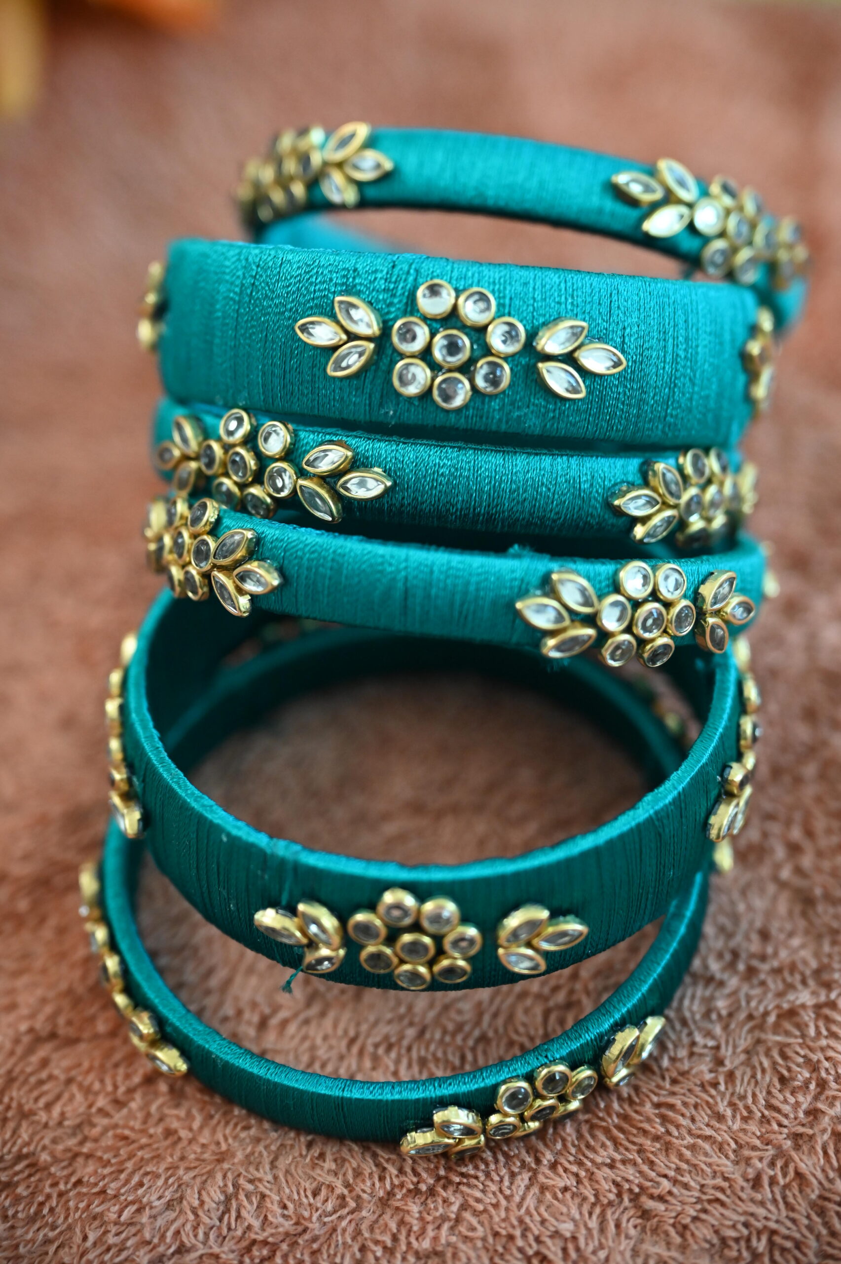 Handcrafted Silk Thread Bangles, Royal Blue with Floral Design, Traditional Indian Jewellery - Image 2