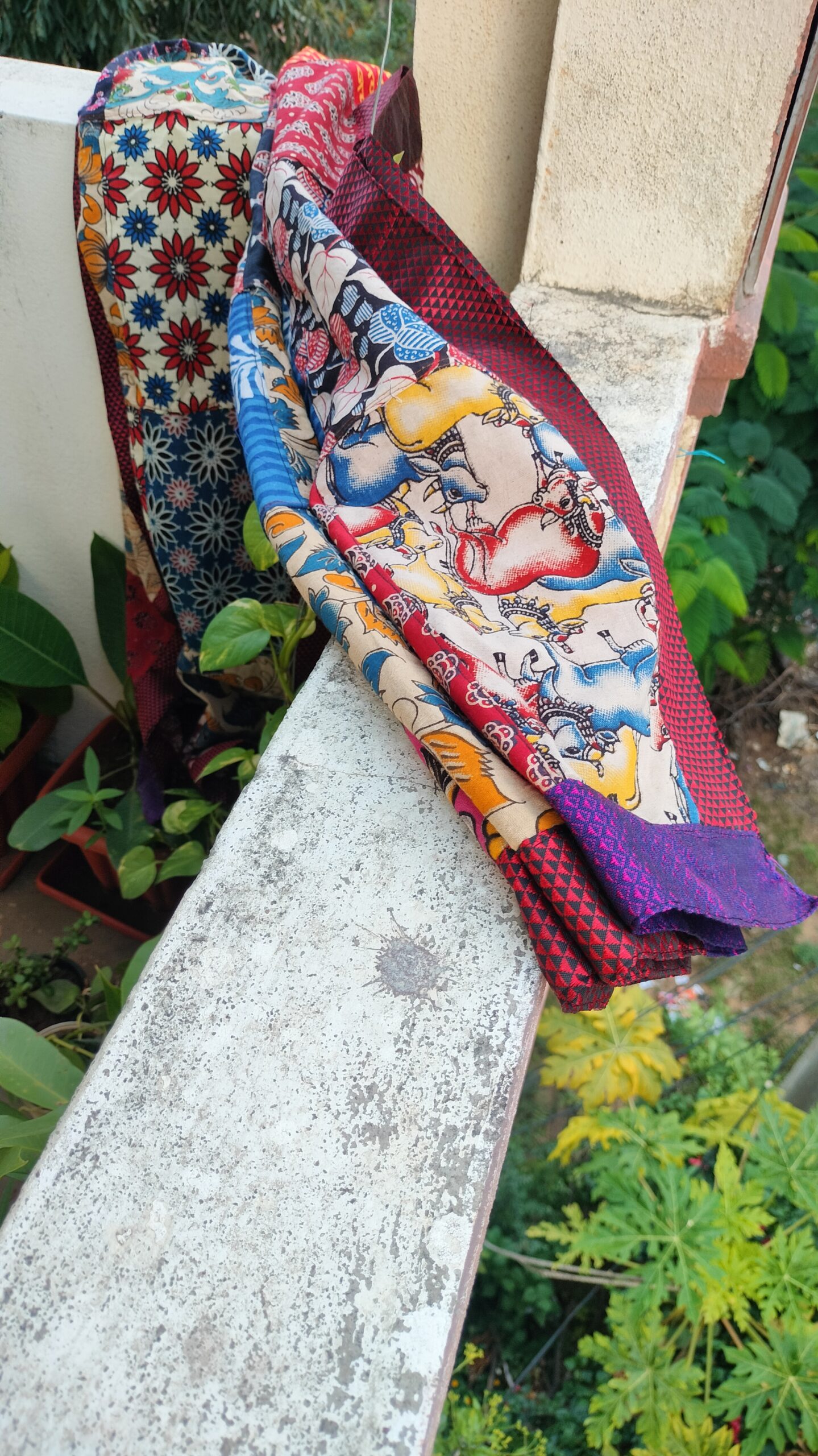 Patchwork Dupatta | Multicolour - Patchwork Stole for Women with Maroon brocade border - Image 3