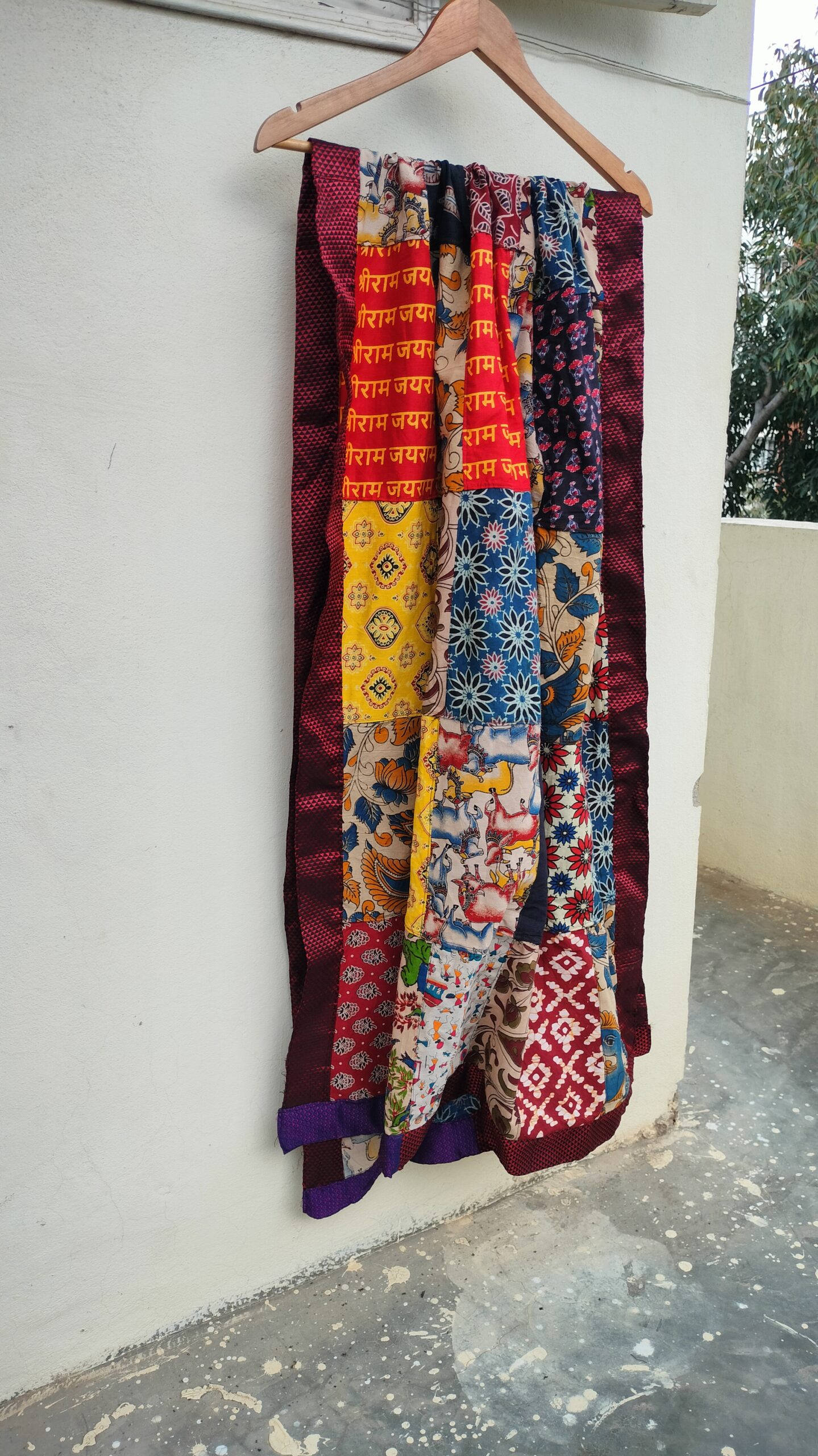 Patchwork Dupatta | Multicolour - Patchwork Stole for Women with Maroon brocade border - Image 4