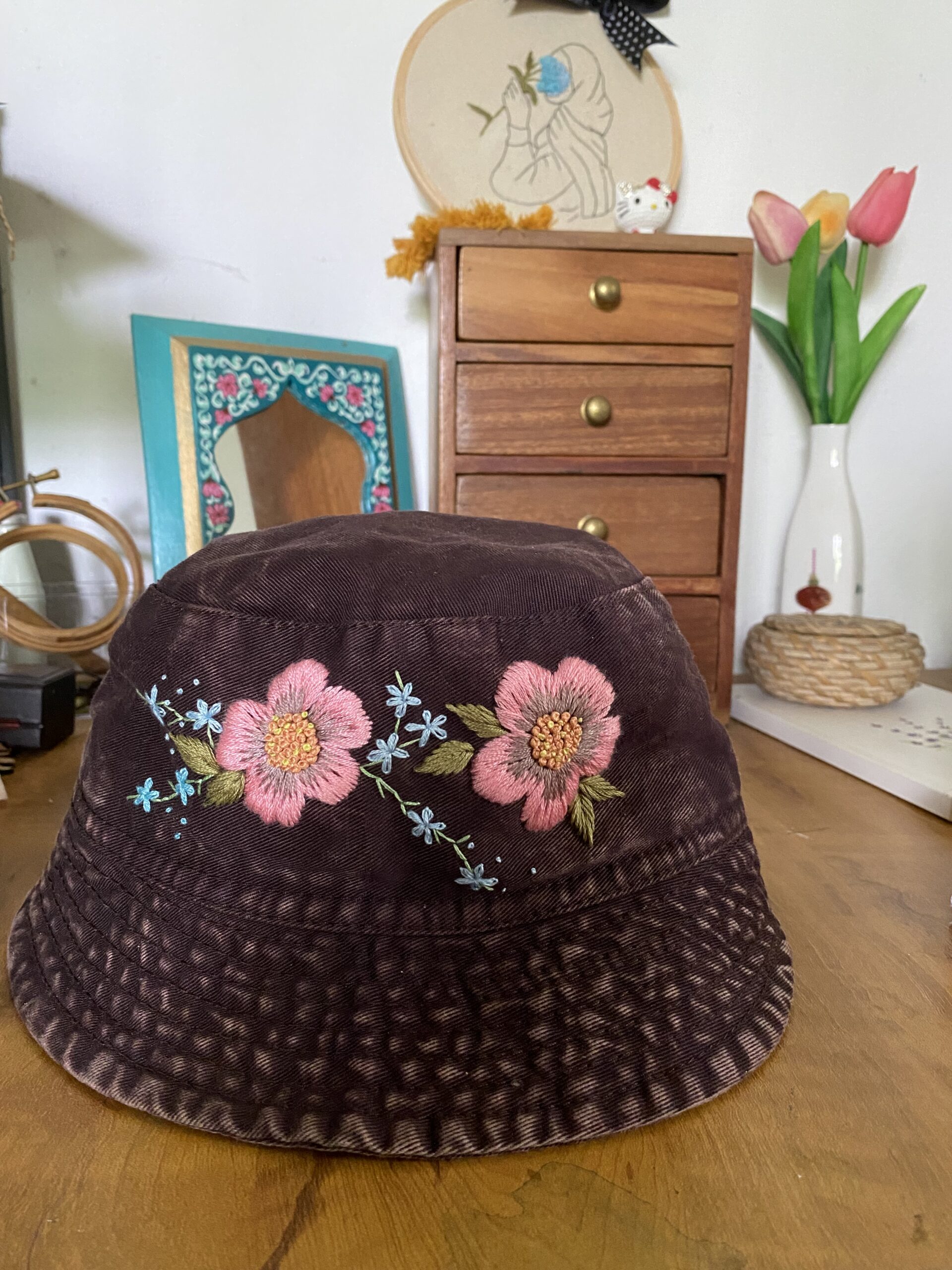 Floral Embroidery bucket hat | Denim bucket hat | Women hat | Gift for her | Friend gift | Gift for mom