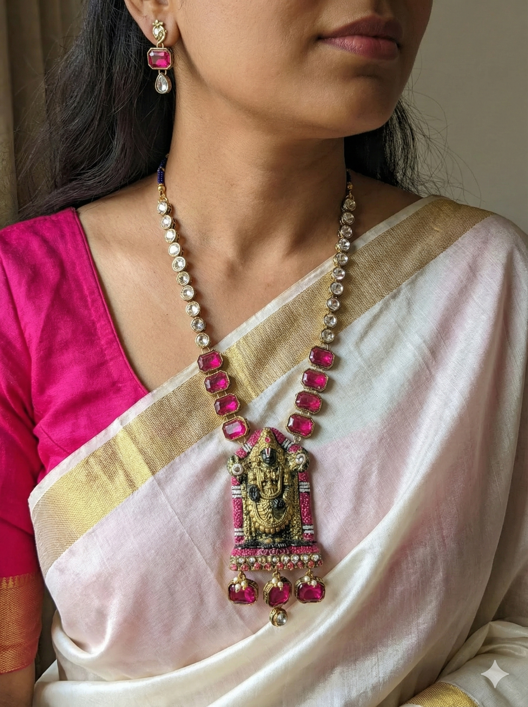 Lord Tirupati Balaji terracotta N kundan fusion set